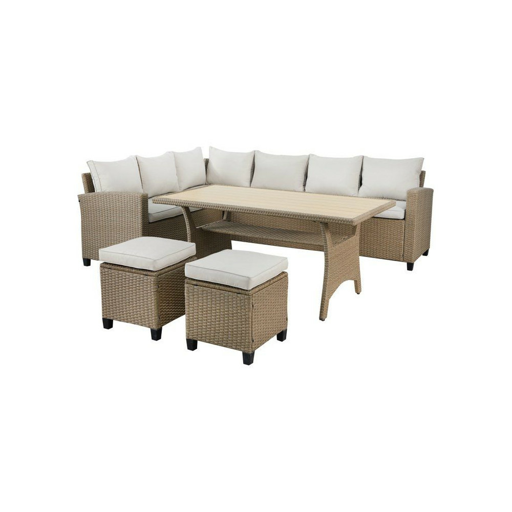 Salon de jardin - acier et résine tressée - 7 personnes - kapas - beige