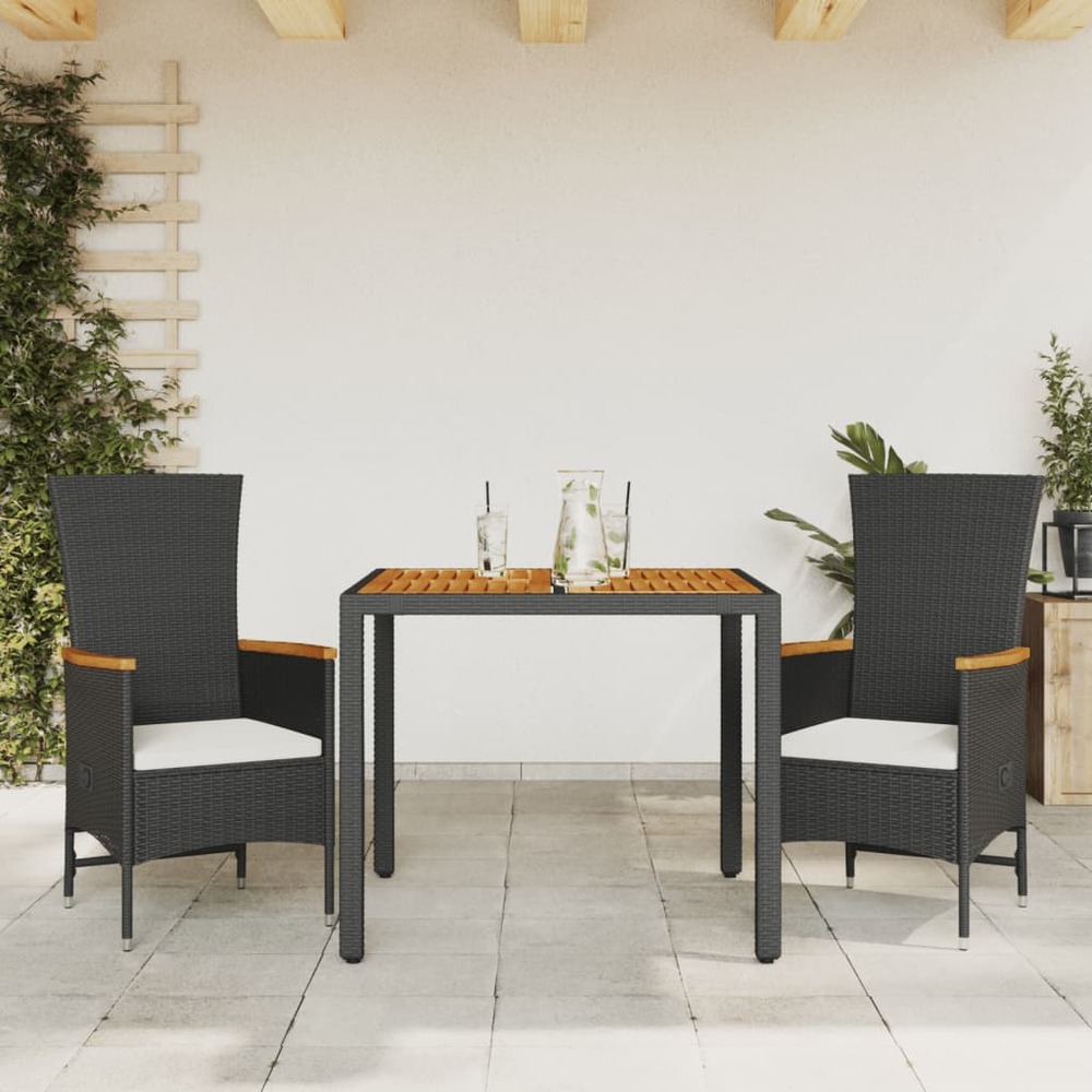 Ensemble à manger de jardin avec coussins 3 pcs noir