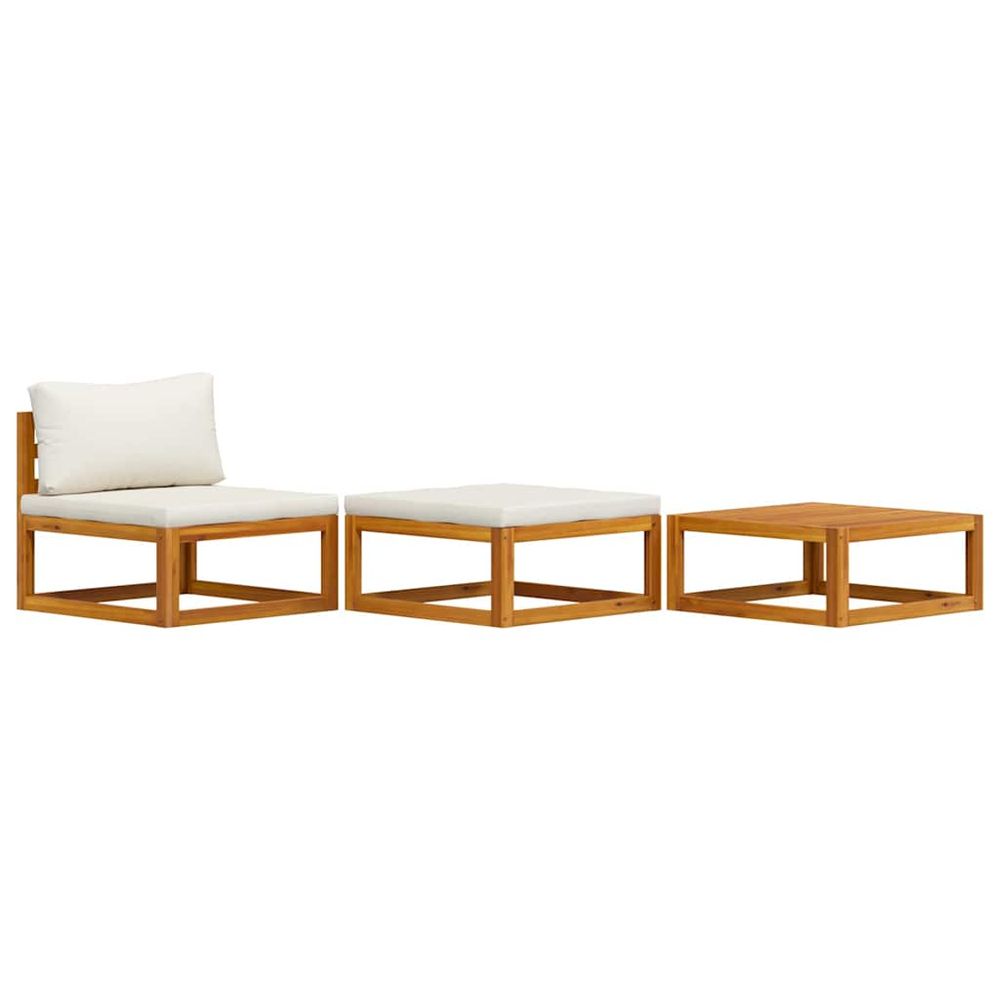 Salon de jardin 3 pcs avec coussins crème bois d'acacia solide