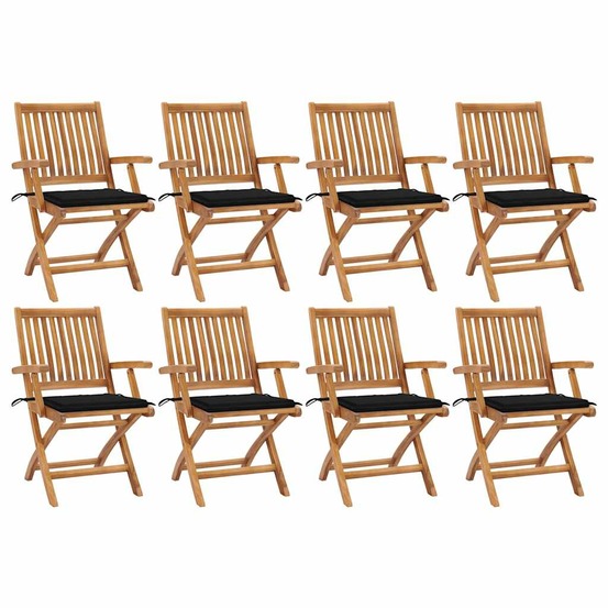 Chaises pliables de jardin avec coussins lot de 8 teck solide
