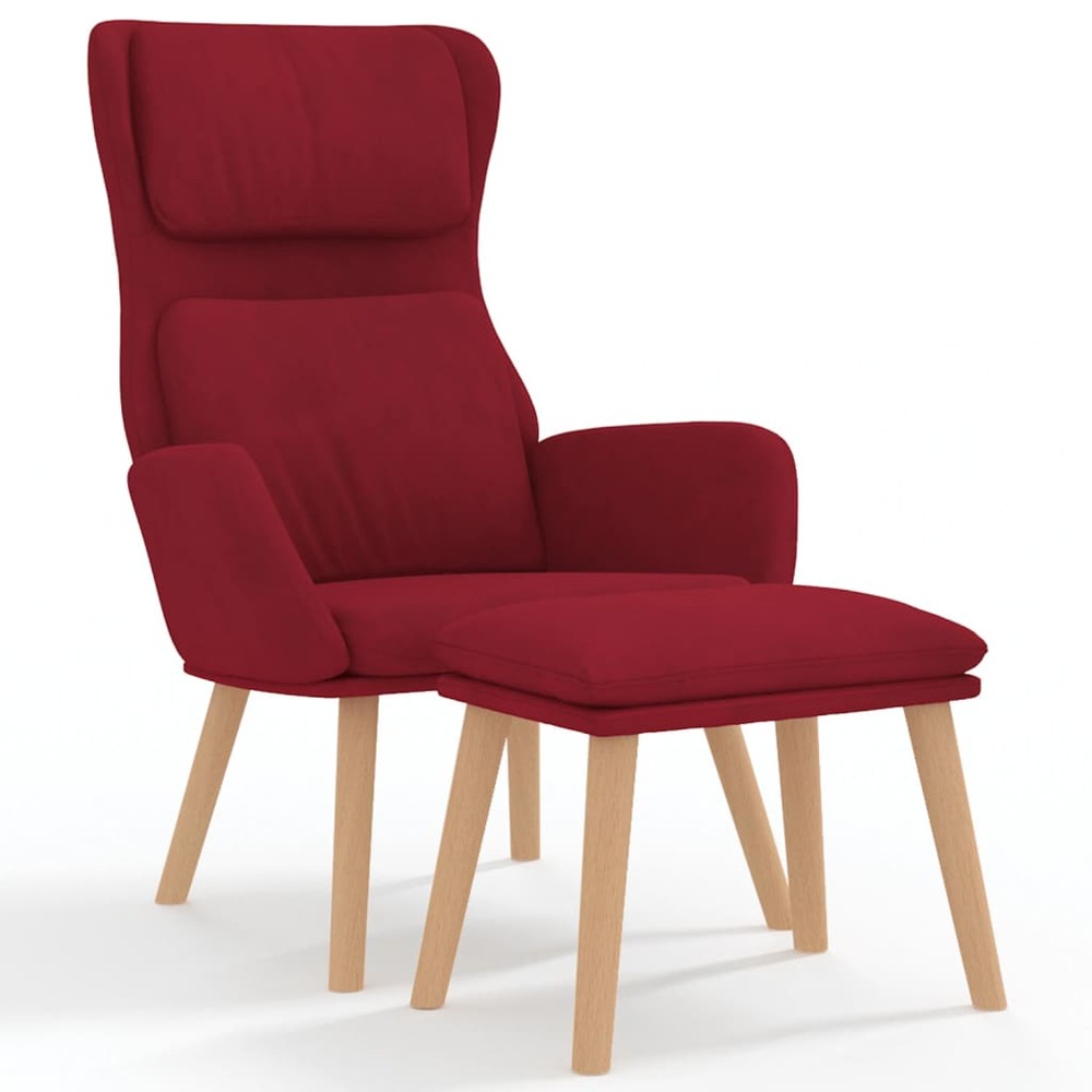 Chaise de relaxation avec tabouret rouge bordeaux velours