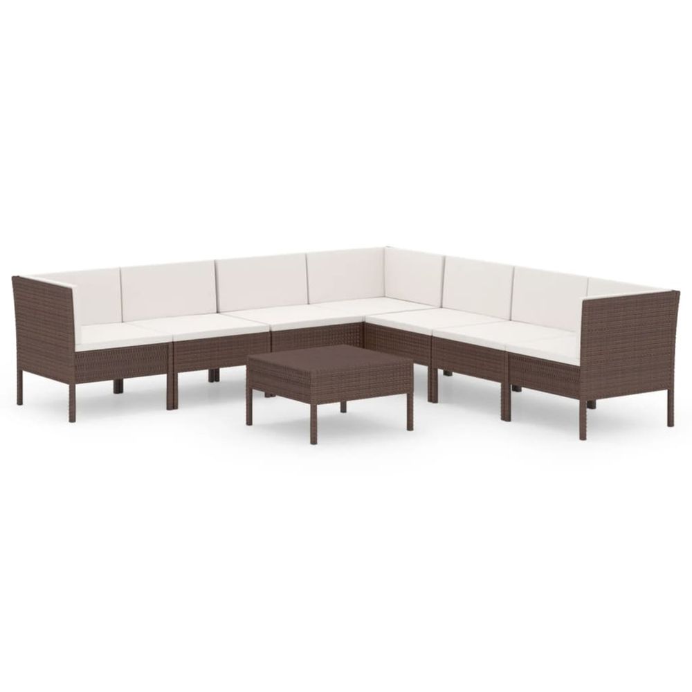 Salon de jardin 8 pcs avec coussins résine tressée marron