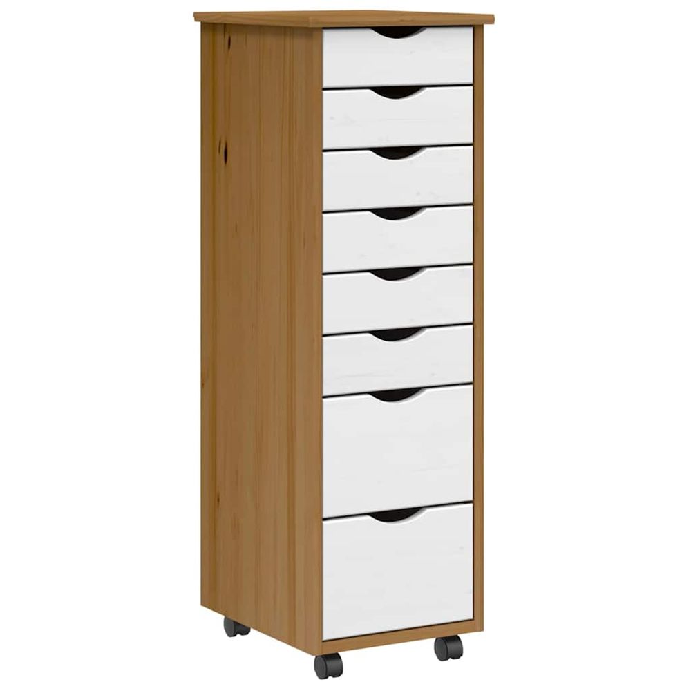 Armoire roulante avec tiroirs moss bois de pin marron miel