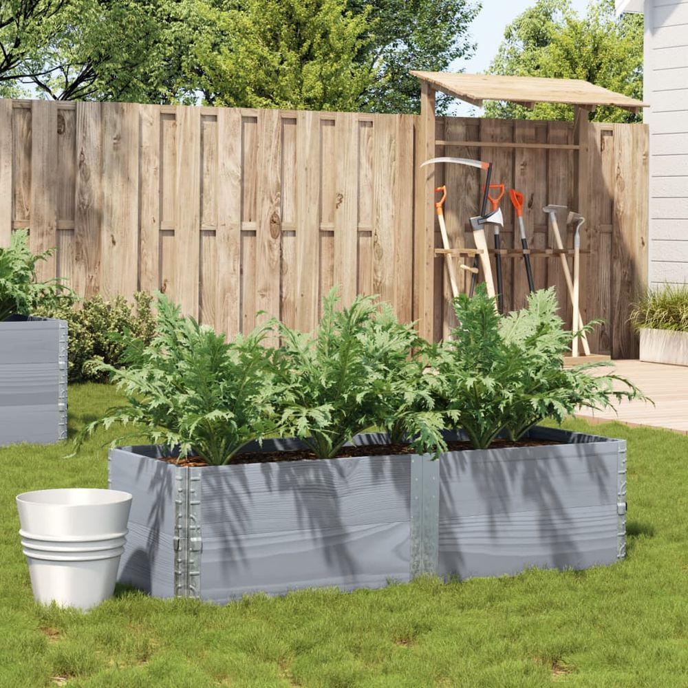 Carré potager gris en bois surélevé pour jardin terrasse modulable et empilable 150x50 cm