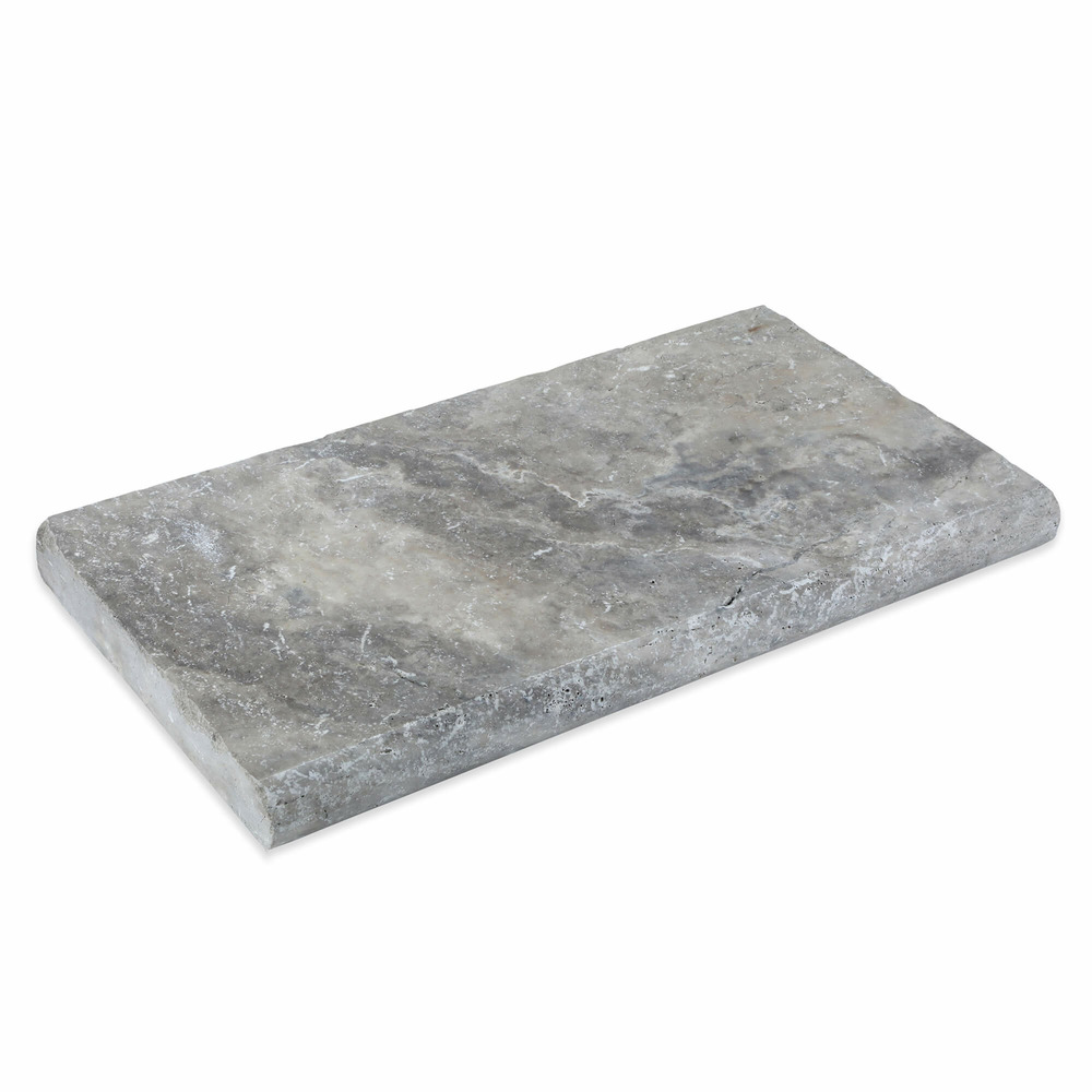 Margelle de piscine 61x33x5cm travertin gris 1er choix bord 1/2 rond