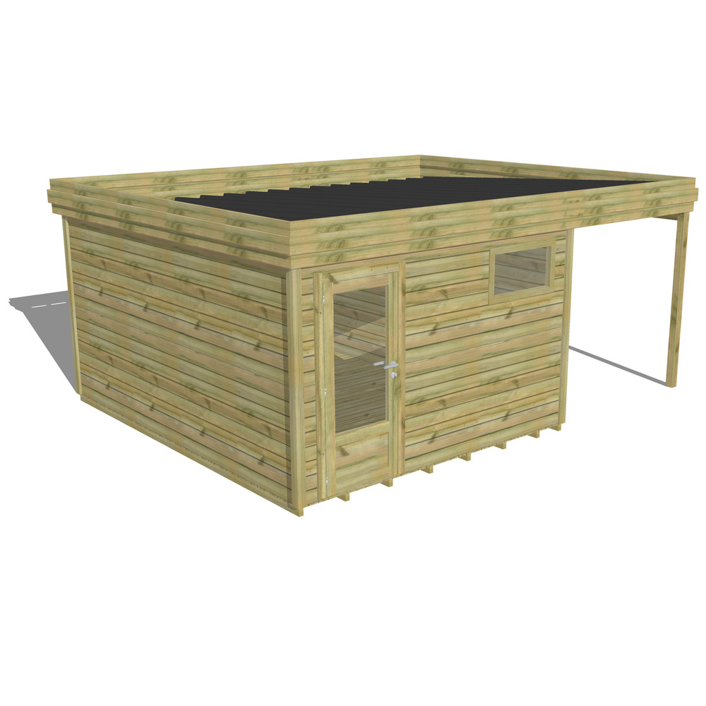 Abri de jardin bois pin traité autoclave 27mm - 5,44x4,34m / 24m2 - bac acier - plancher bois