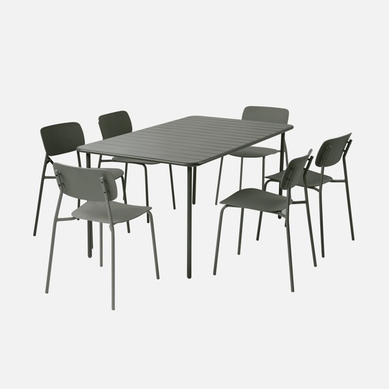 Table de jardin métal + 6 assises, amélia + liva 160 x 90 x 72,5cm