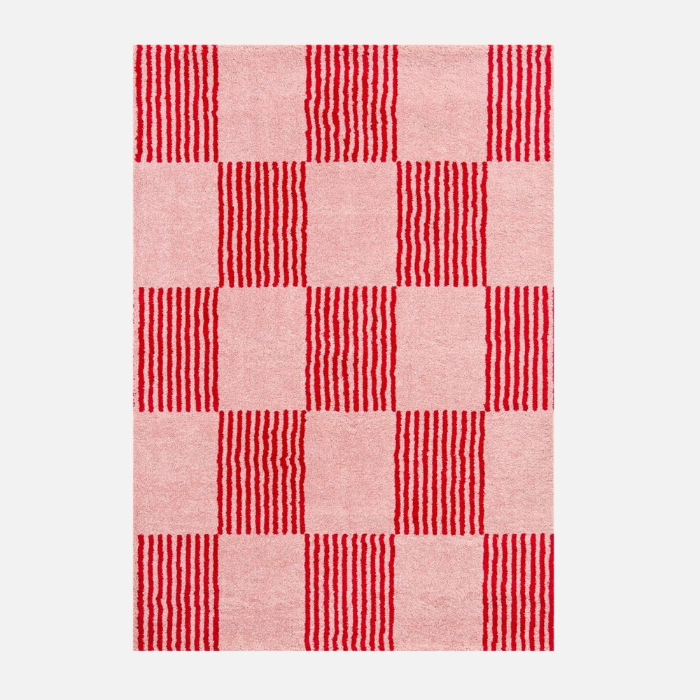 Tapis intérieur damier rouge et rose - fergew