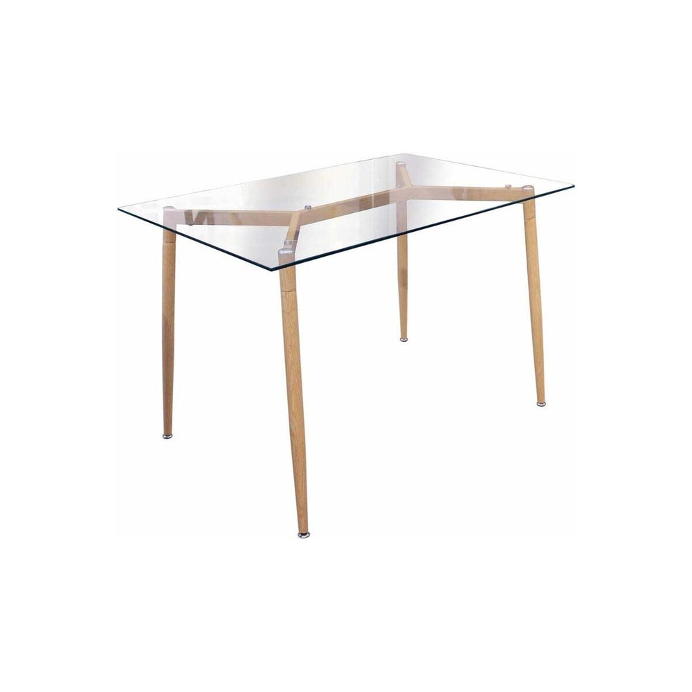 Table repas en verre pieds effet bois 115 cm
