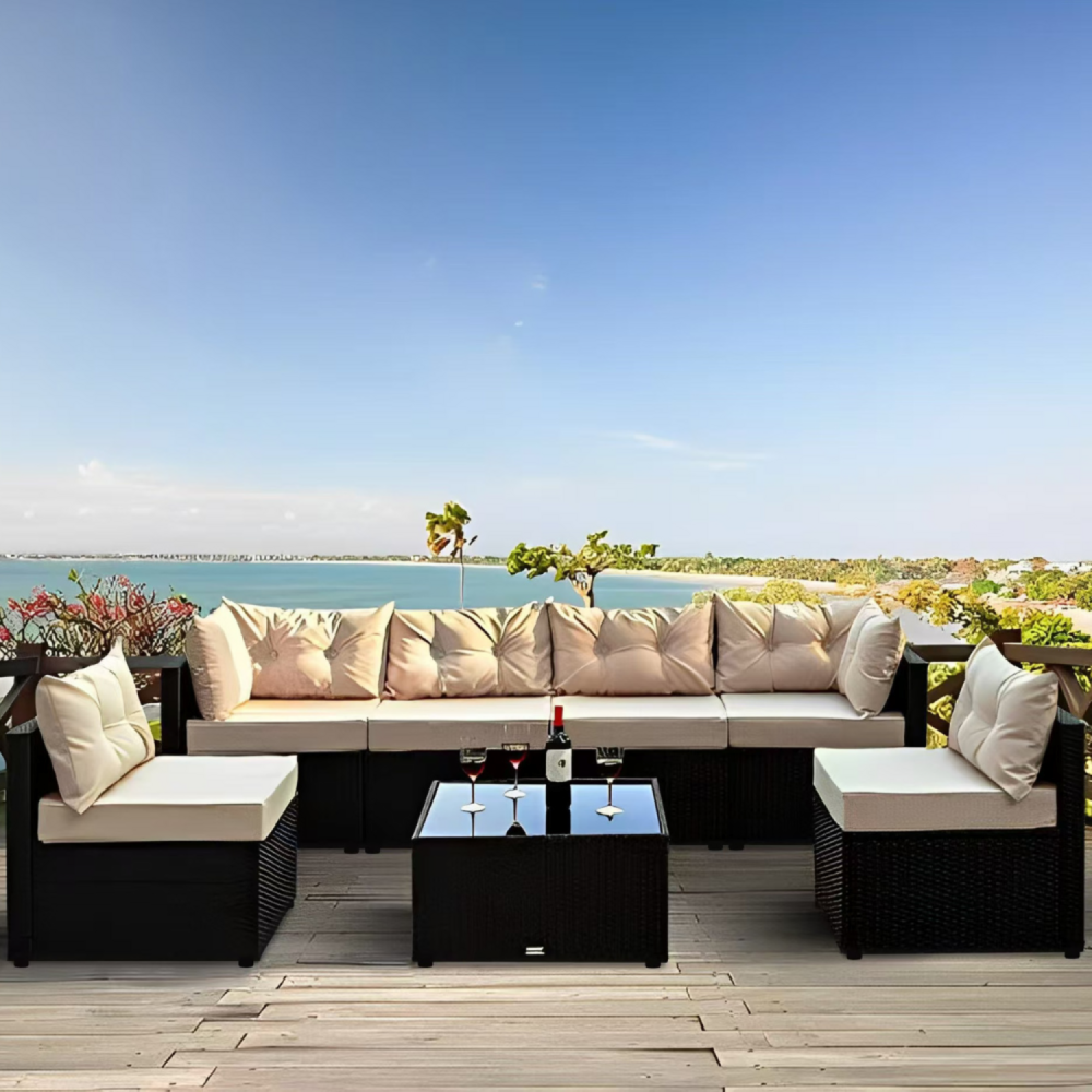 Salon de jardin modulable 6 places en résine tressée - noir nacula