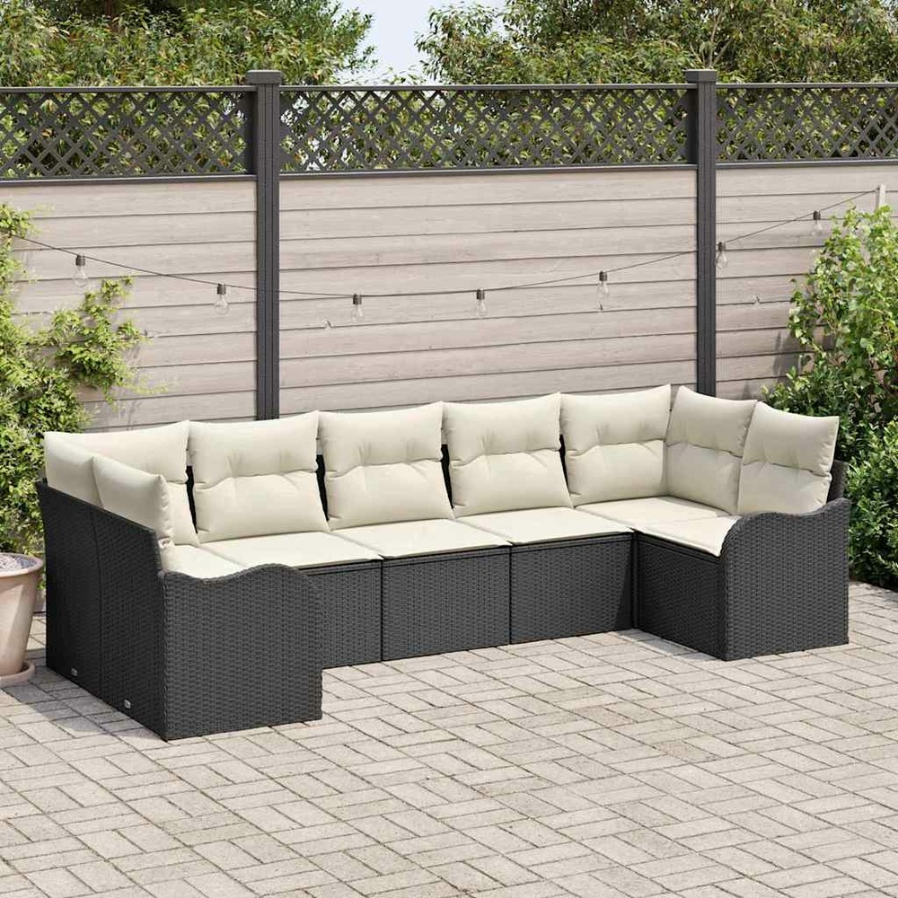 Ensemble de canapé de jardin 7 pcs noir et blanc poly rotin