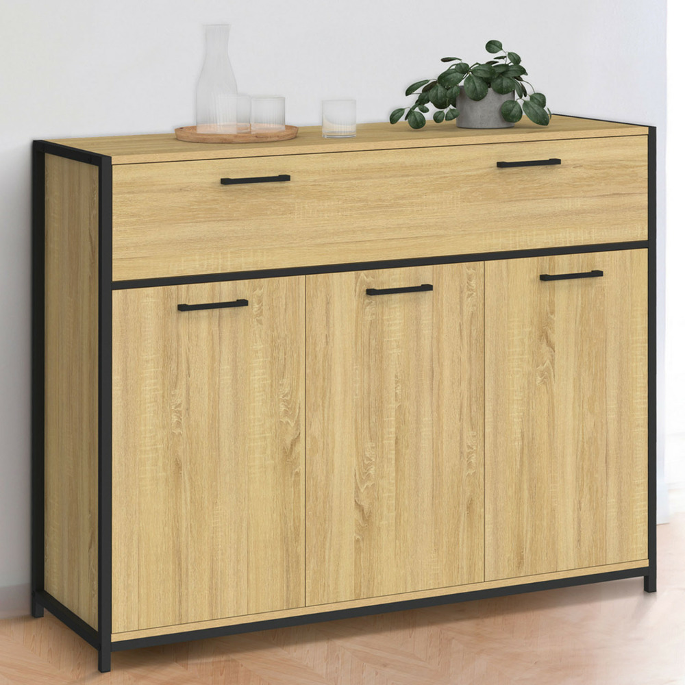 Buffet 100 cm detroit 3 portes et 1 tiroir design industriel