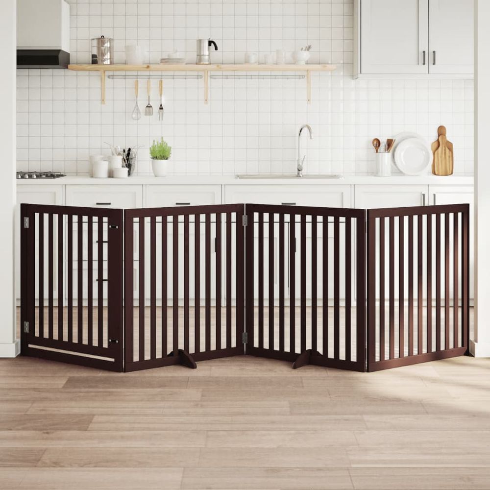 Barrière chien haute bois porte 4 panneaux brun 320cm