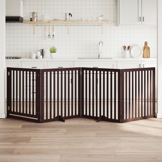 Barrière chien haute bois porte 4 panneaux brun 320cm