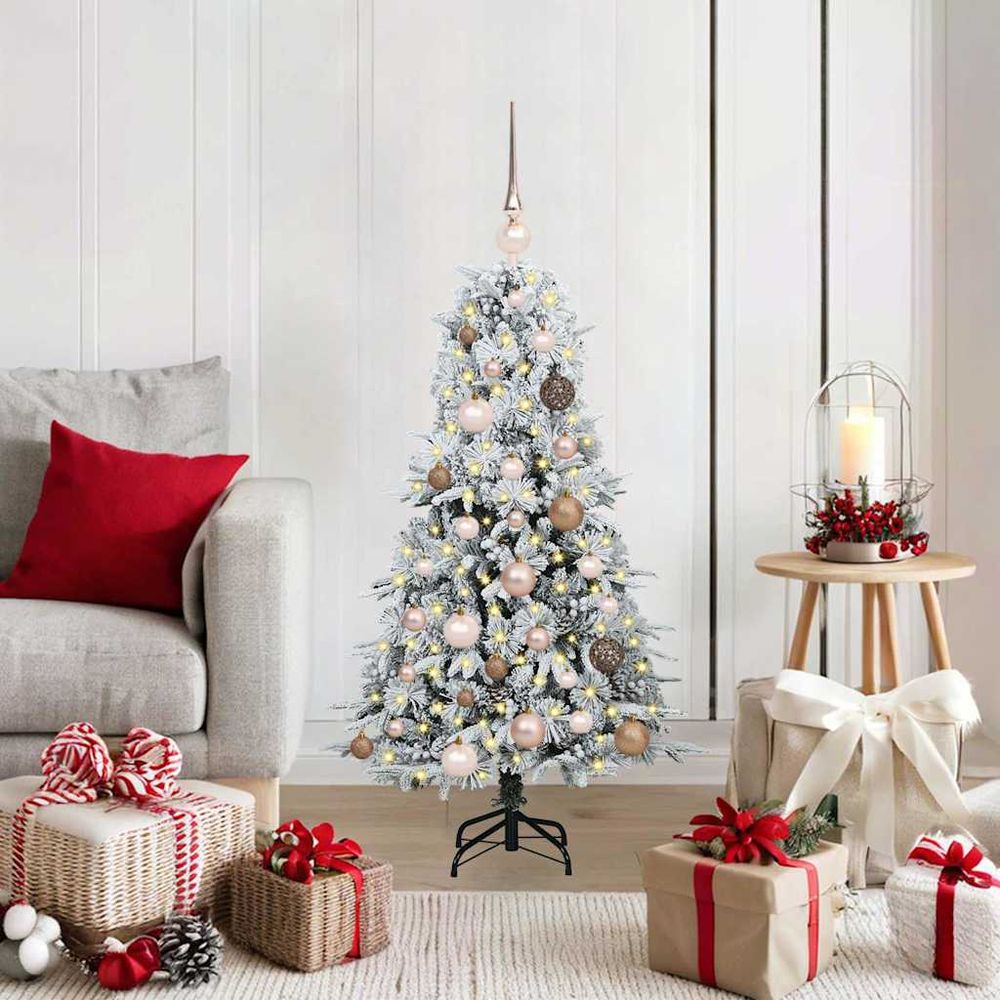 Sapin de noël artificiel complet avec boules et lumières led vert 120 cm