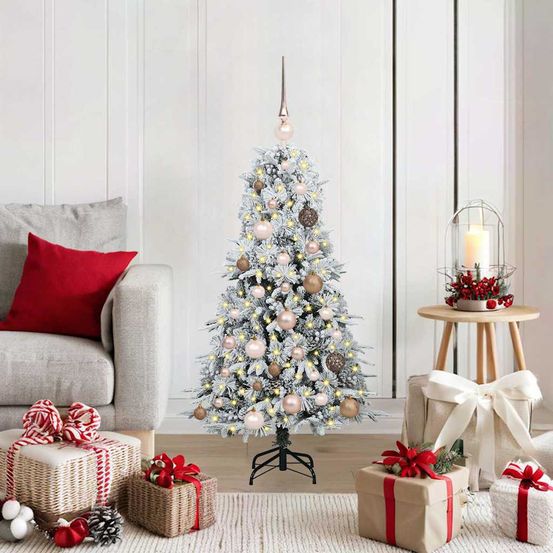 Sapin de noël artificiel complet avec boules et lumières led vert 120 cm