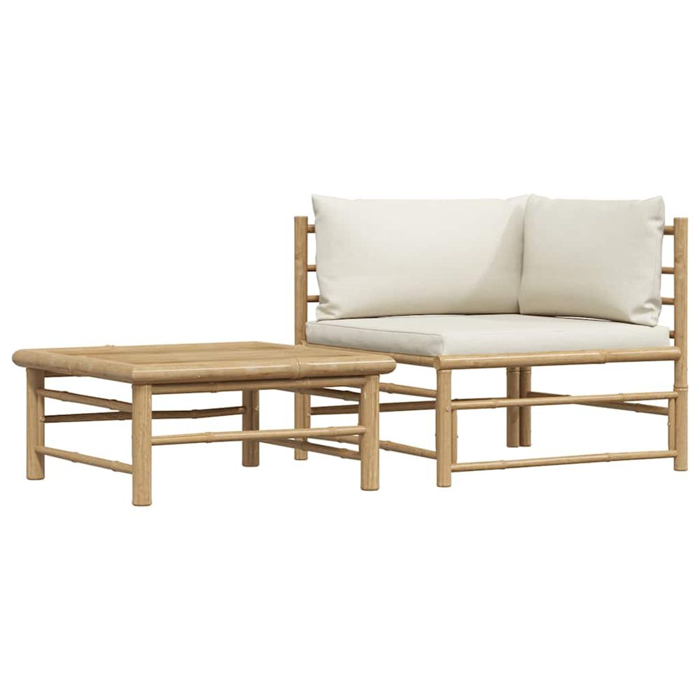 Salon de jardin 2 pcs avec coussins blanc crème bambou