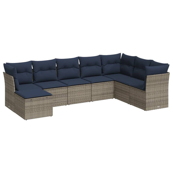 Salon de jardin 8 pcs avec coussins gris résine tressée