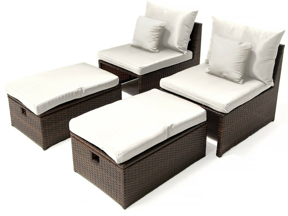Lot de 2 fauteuils de jardin avec repose pieds et coffre 