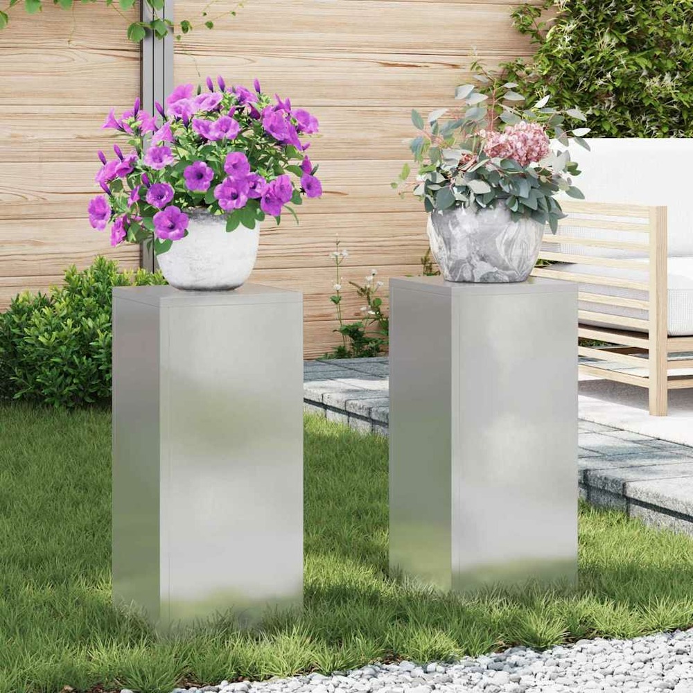 Support de plante 2 pcs argent 24 x 24 x 55 cm acier inoxydable