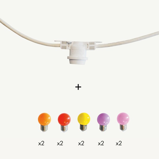 Guirlande guinguette festival e27 - 10 ampoules couleurs chaudes g45 - 5m - prolongeable