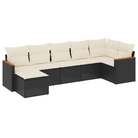 Salon de jardin 7 pcs avec coussins noir résine tressée