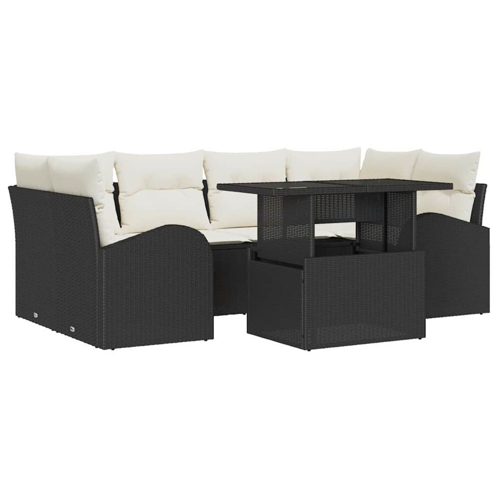 Ensemble de canapé de jardin 7 pièces noir poly rattan