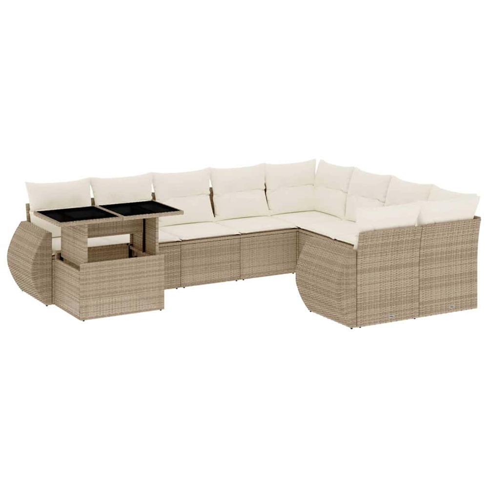 Salon de jardin avec coussins 10 pcs beige résine tressée