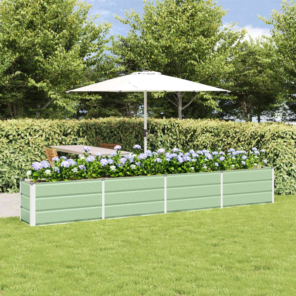 Jardinière extérieure acier vert 320x40x45 cm pour bordure de jardin
