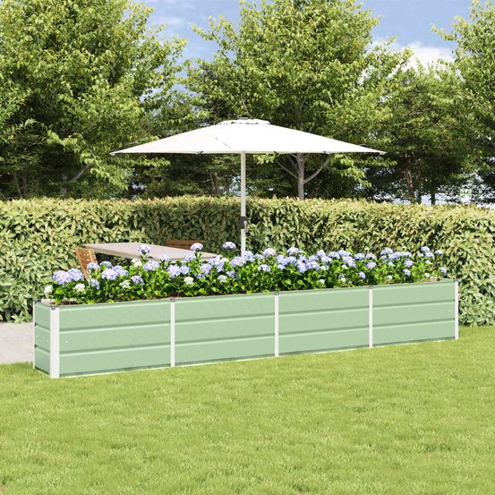 Jardinière extérieure acier vert 320x40x45 cm pour bordure de jardin