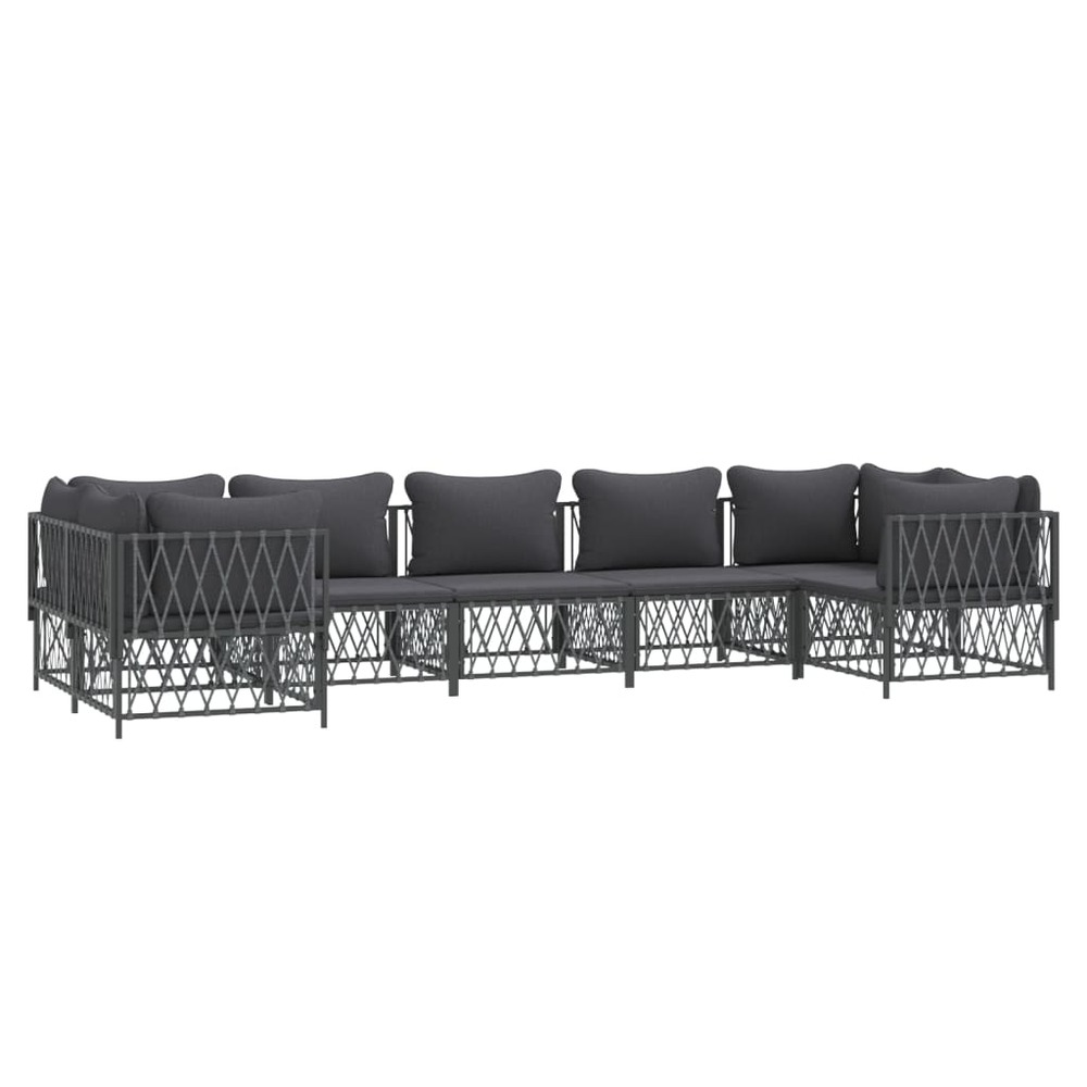 Salon de jardin meuble d'extérieur ensemble de mobilier 7 pièces avec coussins anthracite acier