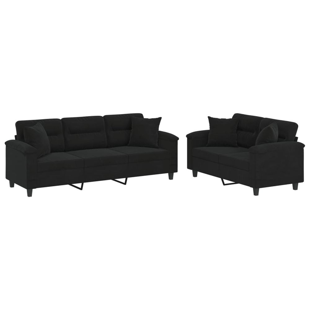Ensemble de canapés 2 pcs avec coussins noir tissu microfibre