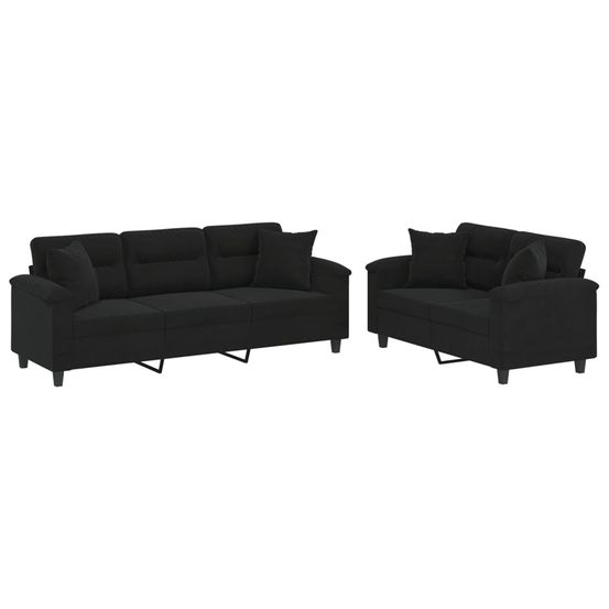 Ensemble de canapés 2 pcs avec coussins noir tissu microfibre