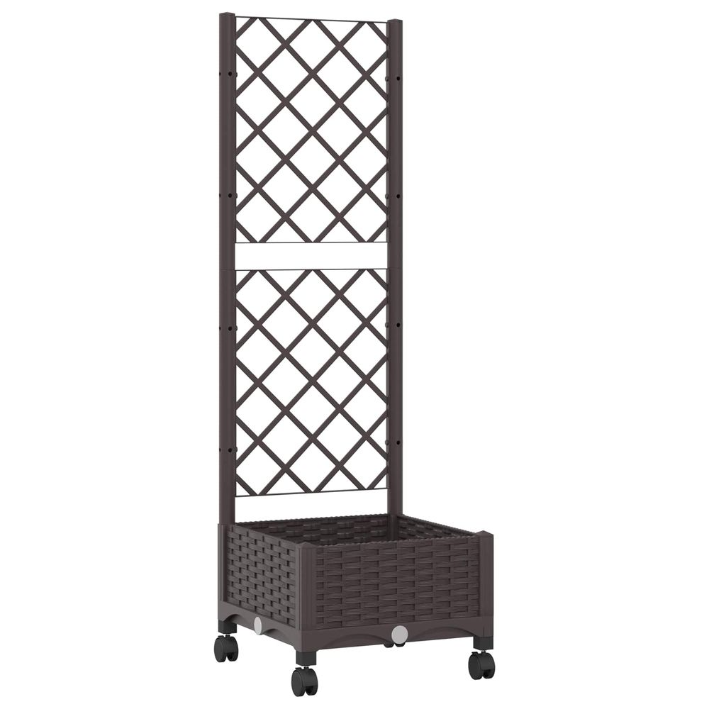 Bac de jardin avec treillis et roues marron 40 x 40 x 131,5 cm