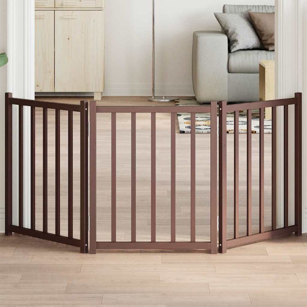Barrière de sécurité pliable 3 panneaux en bois 150cm chêne brun