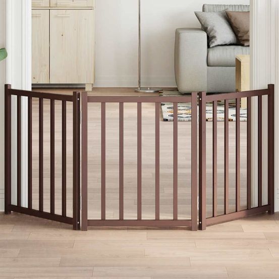 Barrière de sécurité pliable 3 panneaux en bois 150cm chêne brun
