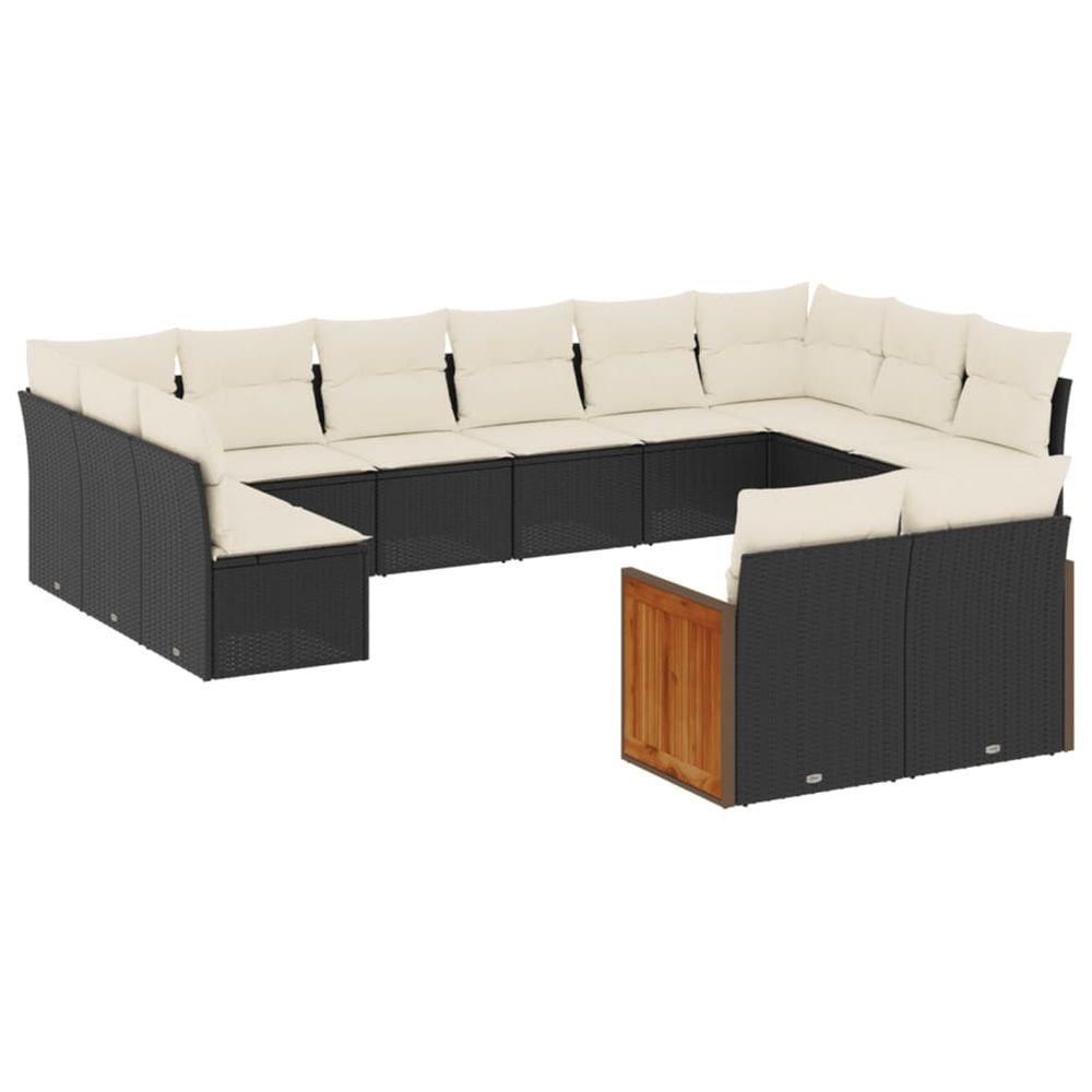 Salon de jardin 12 pcs avec coussins noir résine tressée