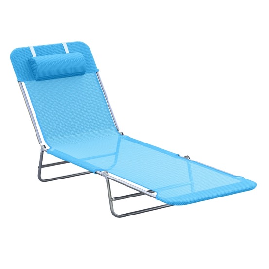 Transat pliable avec appui-tête, dossier réglable 5 positions, bleu