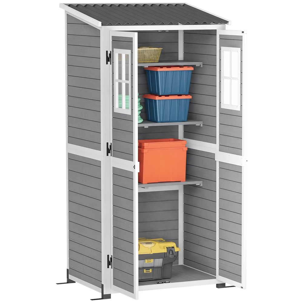Abri de jardin bois gris 91 x 69 x 192 cm étagères réglables portes verrouillables - comfortxl outdoor living