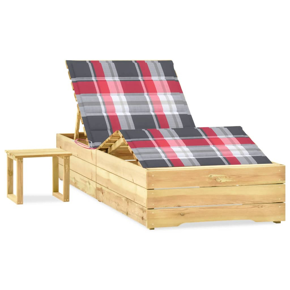 Chaise longue de jardin avec table et coussin pin imprégné bain de soleil