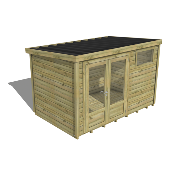 Abri de jardin bois pin traité autoclave 27mm - essentiel - 3,44x2,14m / 7m2 - bac acier - plancher bois