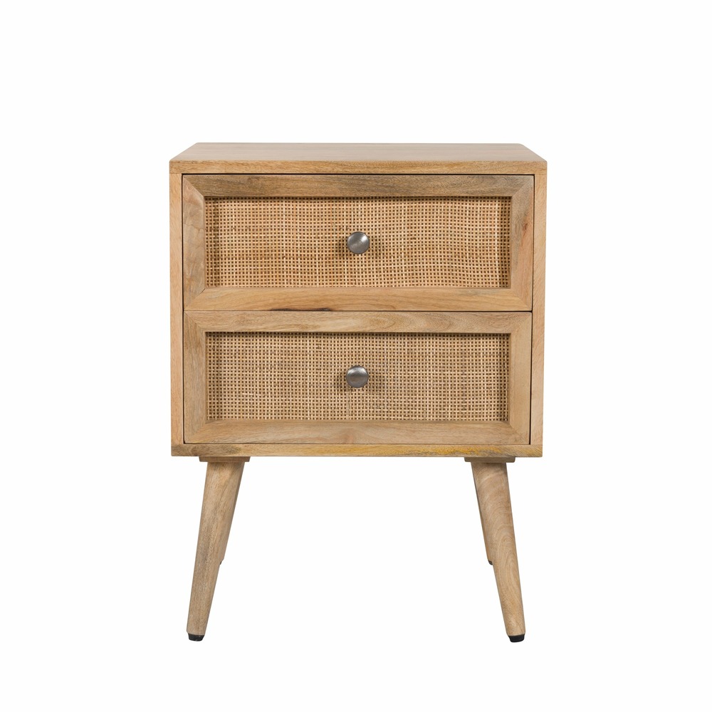 Cody-table de chevet 2 tiroirs en cannage et bois de manguier