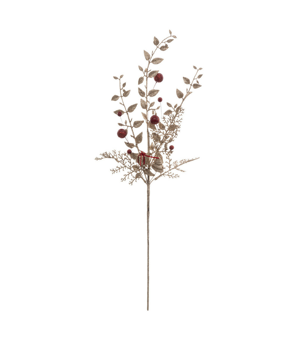 Branche décorative spéciale fêtes champagne et rouge h 75 cm