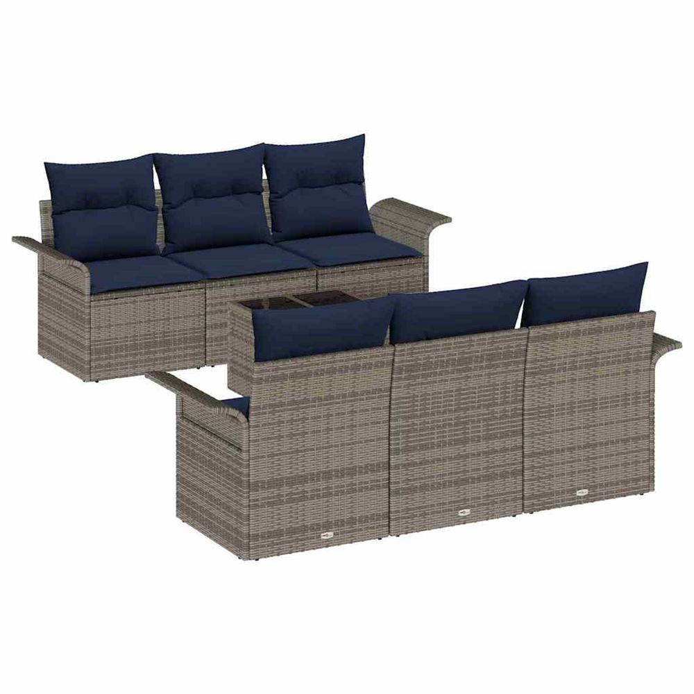 Ensemble de canapé de jardin 7 pc gris et marine polyrotin