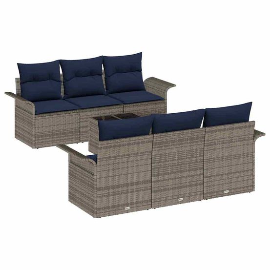 Ensemble de canapé de jardin 7 pc gris et marine polyrotin