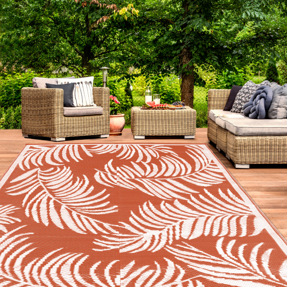 Tapis extérieur coco tropical terracotta et blanc 270 x 470 cm