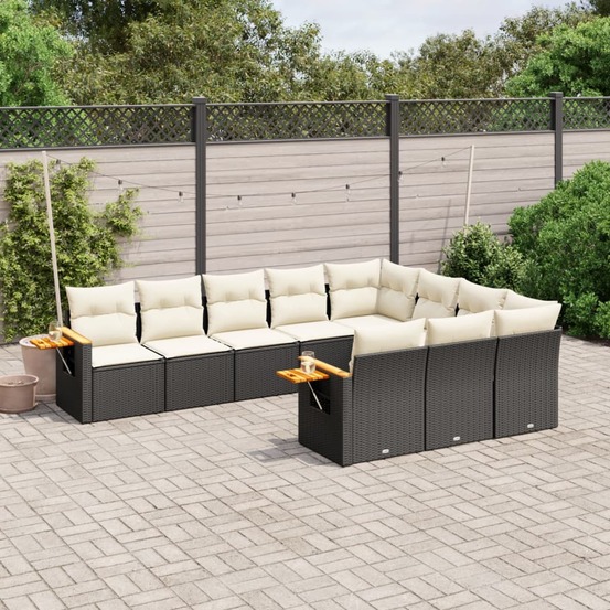 Salon de jardin 10 pcs avec coussins noir résine tressée