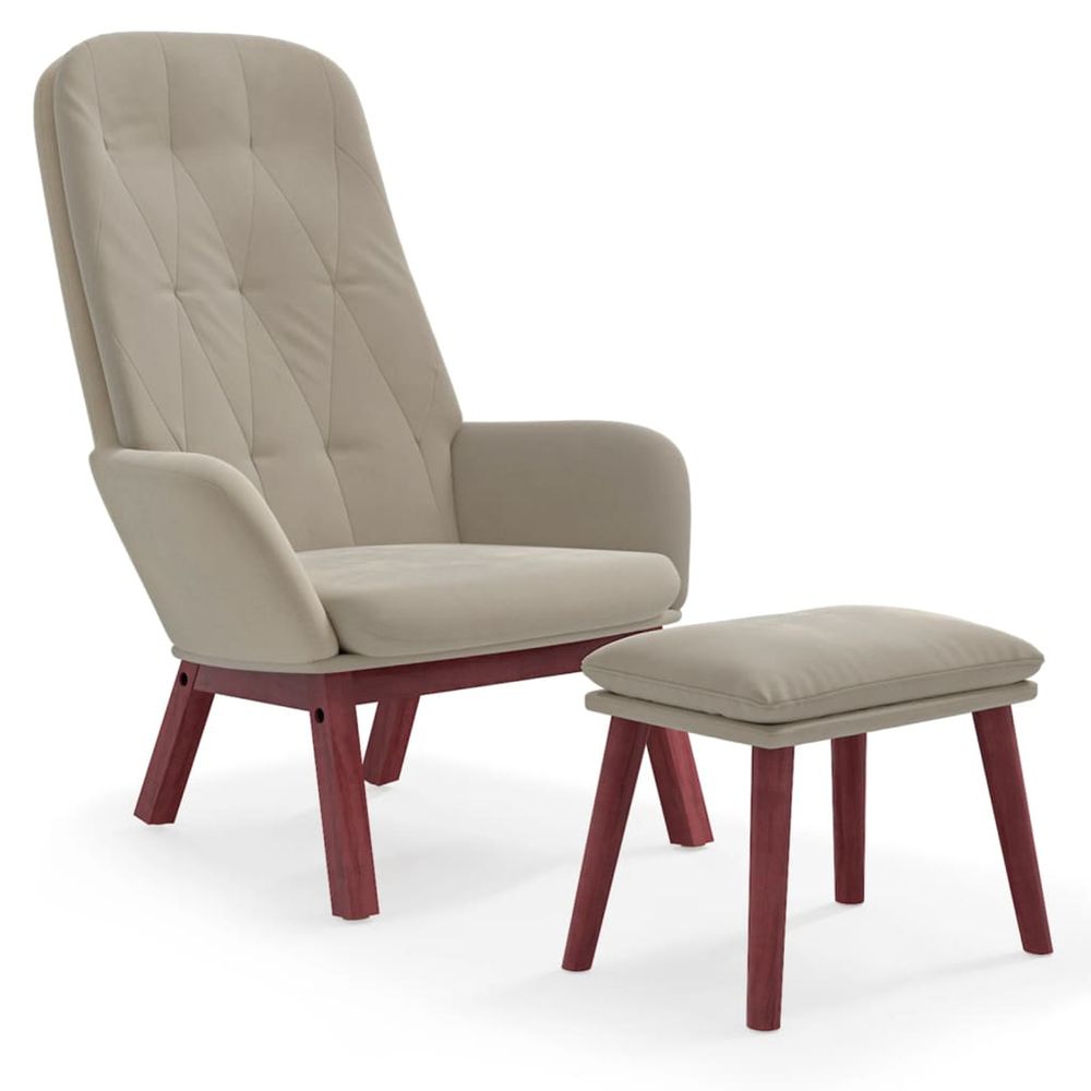 Chaise de relaxation avec repose-pied gris clair velours
