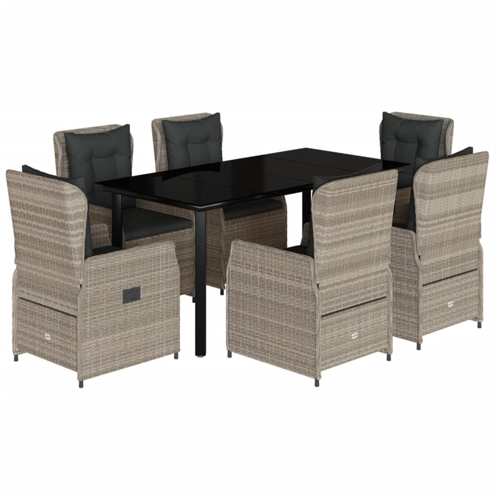Ensemble à manger de jardin et coussins 7 pcs gris clair rotin