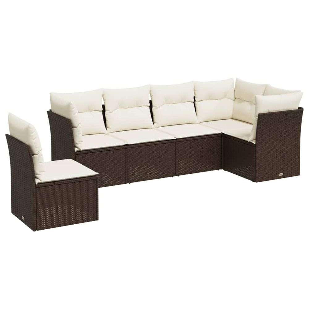 Salon de jardin avec coussins 6 pcs marron résine tressée